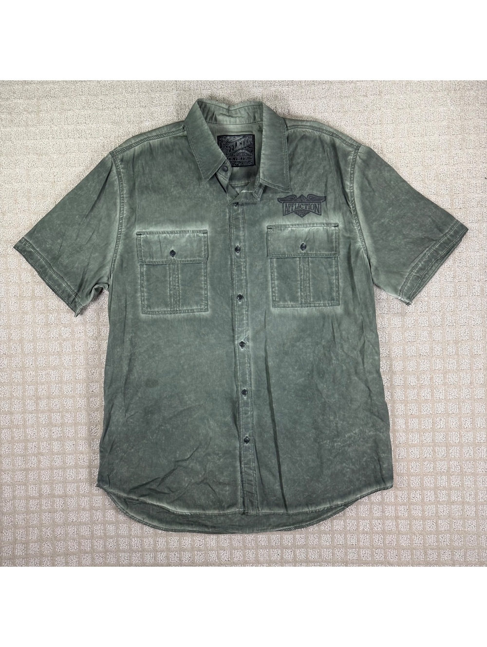 Affliction Green Short Sleeve Button Up Shirt L
